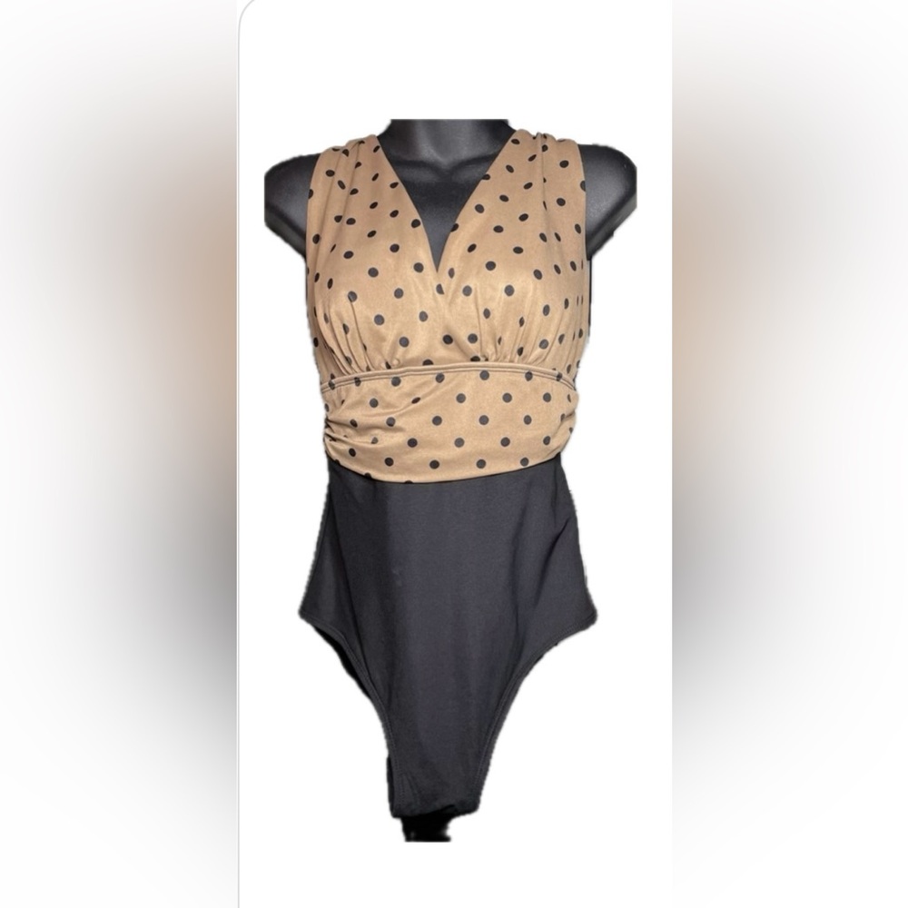 WOMENS SWIMSUIT | TAN BLACK POLKA DOT | SIZE 8